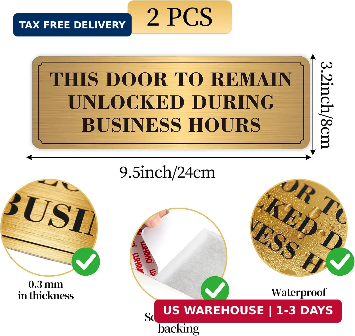 2PCS Door Must Remain Unlocked During Business Hours Sticker Sign，Self-Adhesive