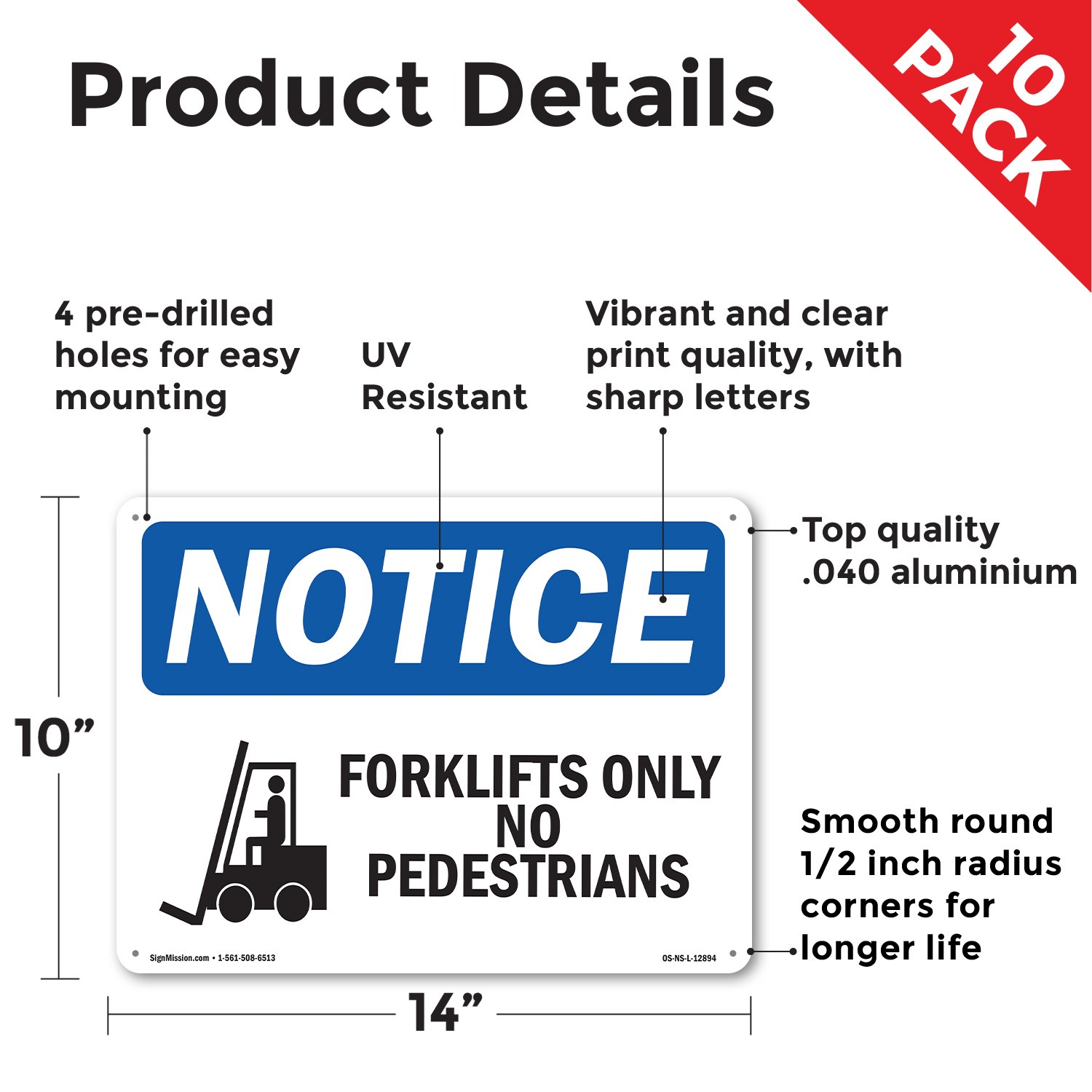 Forklifts Only No Pedestrians OSHA Notice Sign Metal Plastic, Decal 5 or 10 Pack