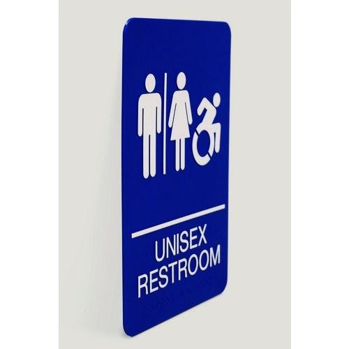 Headline Sign ADA Sign, Unisex Restroom, 6 x 9, Blue Face, White Graphics
