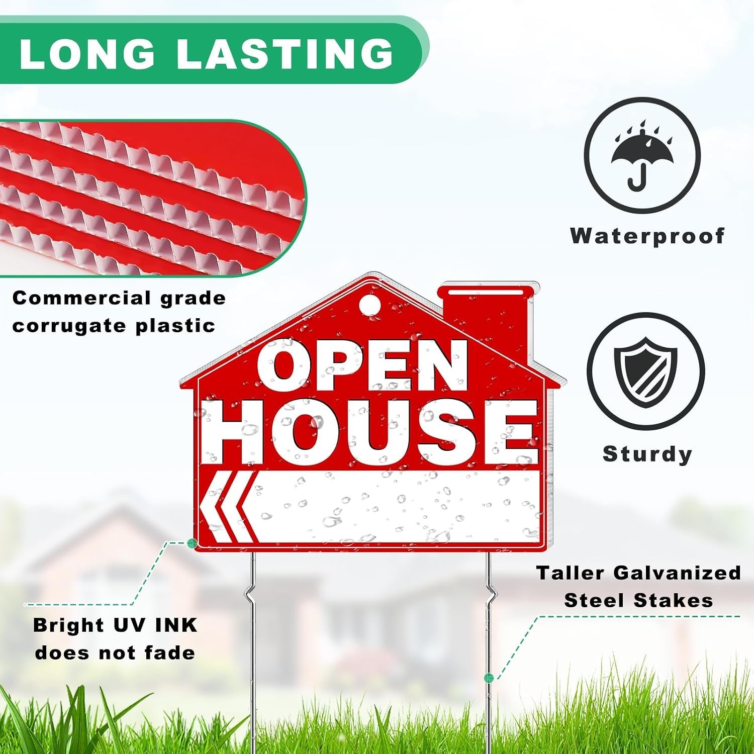 Open House Signs for Real Estate, 5 Packs 17&Prime; x 13&Prime; Large Double Sided Yard S…