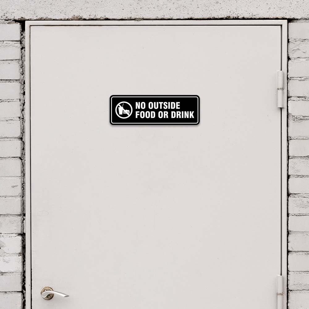 Standard No Outside Food Or Drink Door/Wall Sign – Black – Medium 2-3/4&Prime; X 7&Prime;
