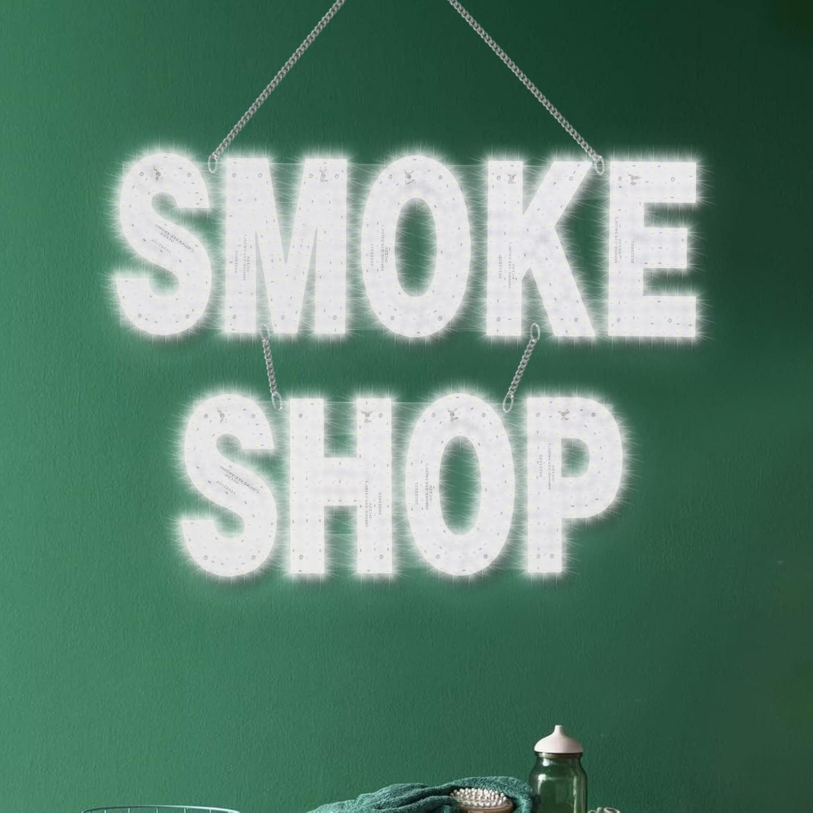 30×20 Inch Led Smoke Shop Sign, Bright White Light, Hanging Retail Store Window