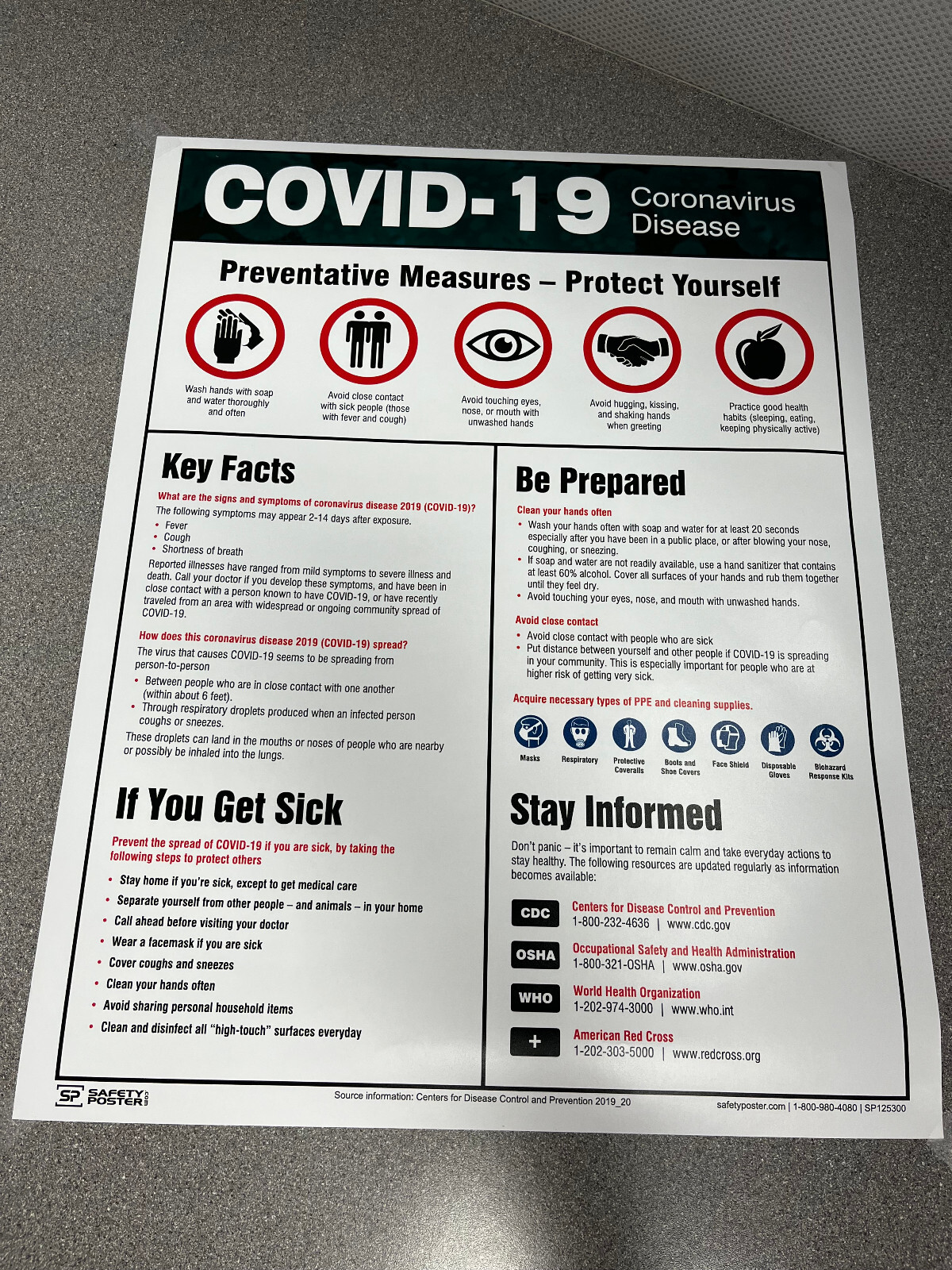 Safety Poster COVID-19 Information 22&Prime; x 17&Prime; Non-Laminated
