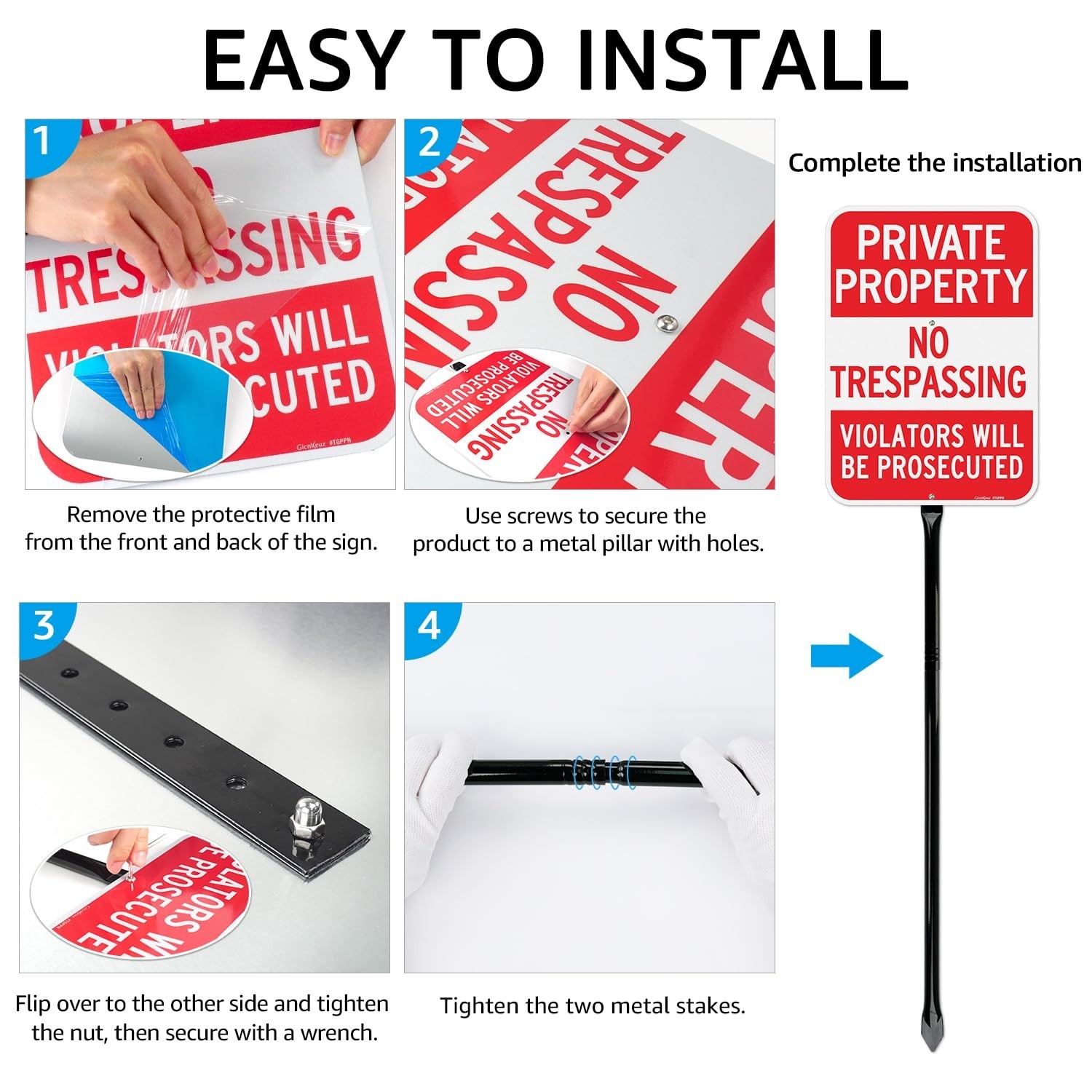 GicnKeuz Large No Trespassing Signs Private Property Sign with 36&Prime; Heavy Duty…