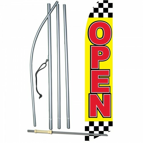 Open Checkered Banner Flag Sign Display Flutter Kit Feather Tall Swooper 2.5