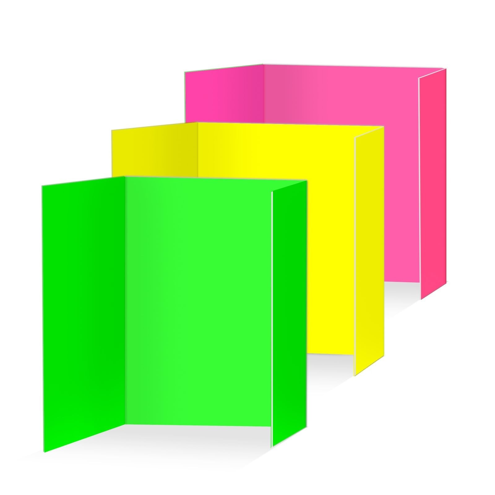 3 pcs Small Neon Trifold Poster Board 16 x 24 Inches, Bright Color Tri Fold D…