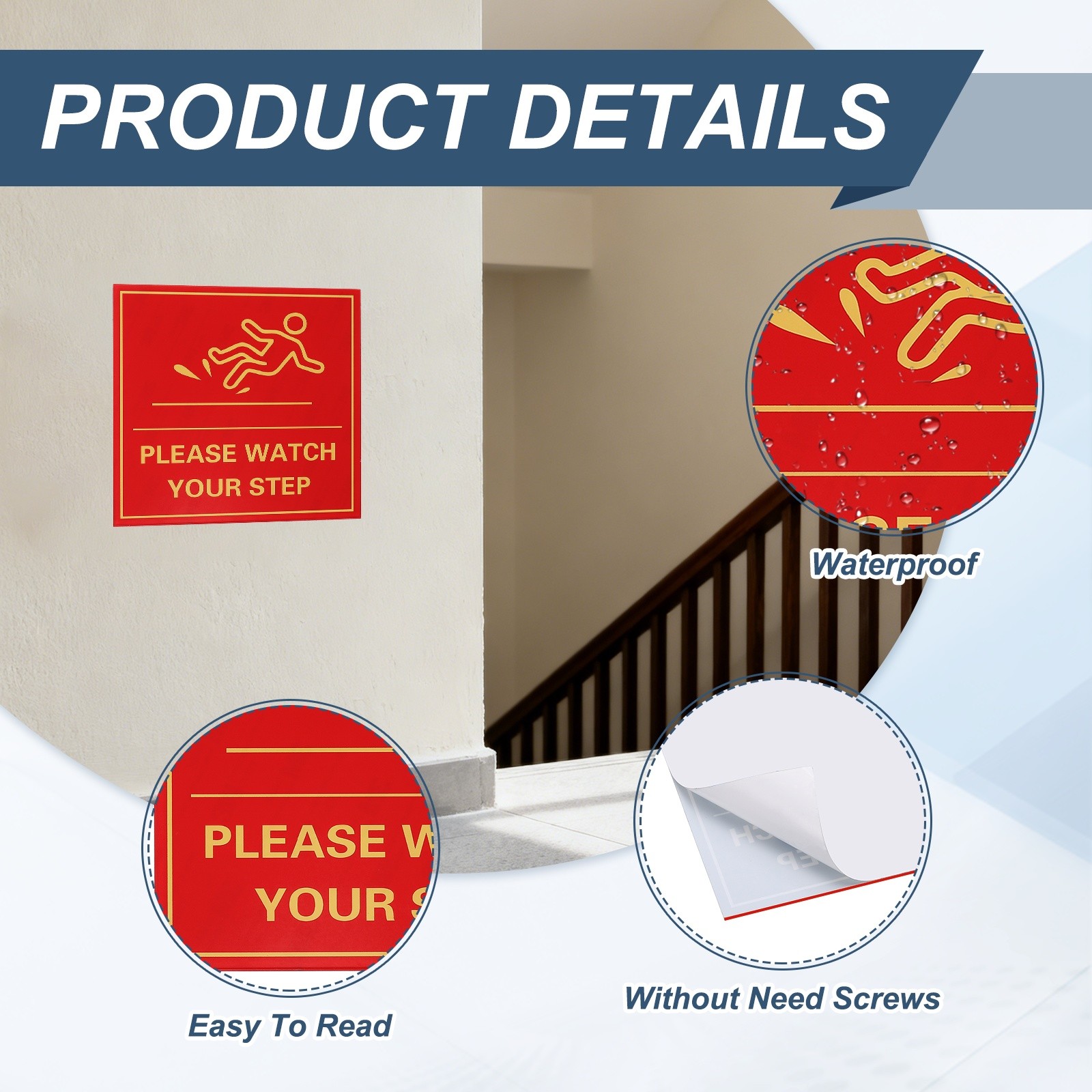 4&Prime; x 4&Prime; Please Watch Your Step Sign, 1 Pcs Warning Sign, Red with Yellow Text