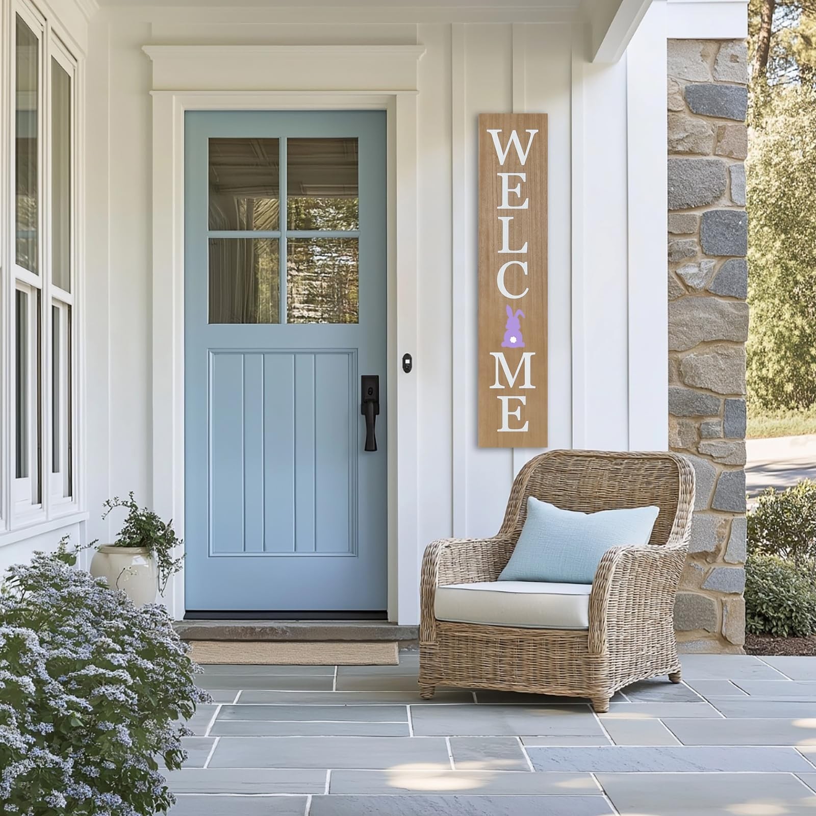 Interchangeable Wooden Porch Welcome Sign with 12 Interchangeable Icons 45&Prime;X9…