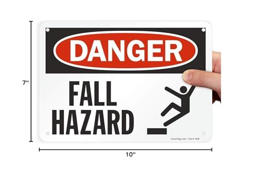 7&Prime;x10&Prime; Danger – Fall Hazard Sign Durable Plastic Black & Red on White OSHA