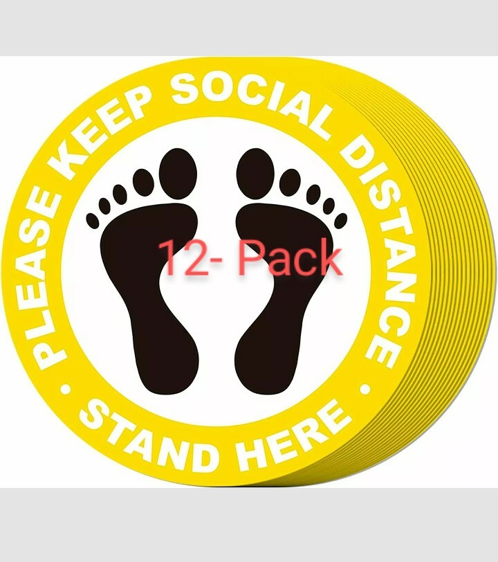 12 PACK Social Distancing Floor Decals Sticker PLEASE SOCIAL DISTANCE STAND HERE
