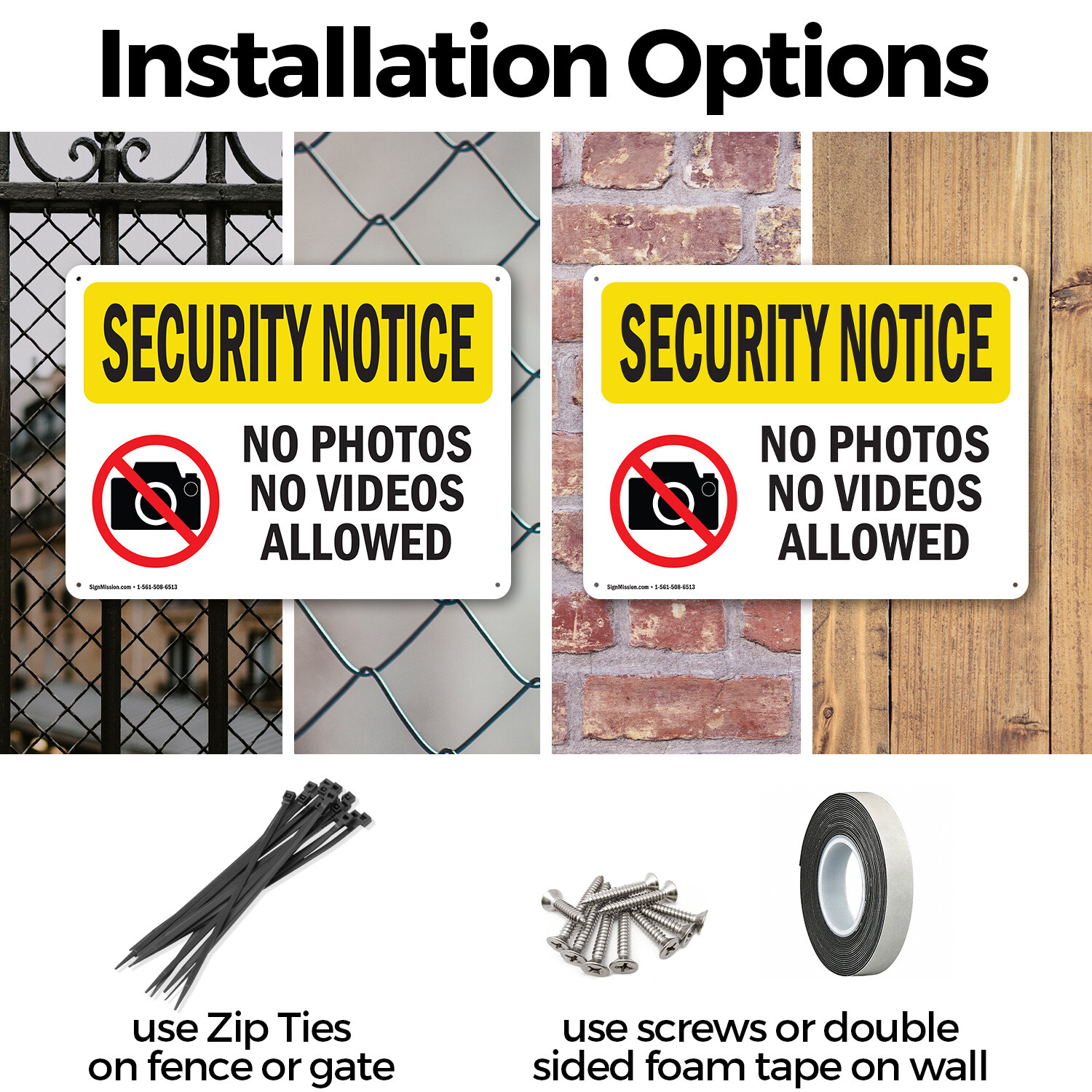 (2 Pack) No Photos Or Video Allowed OSHA Security Notice Sign Decal Metal