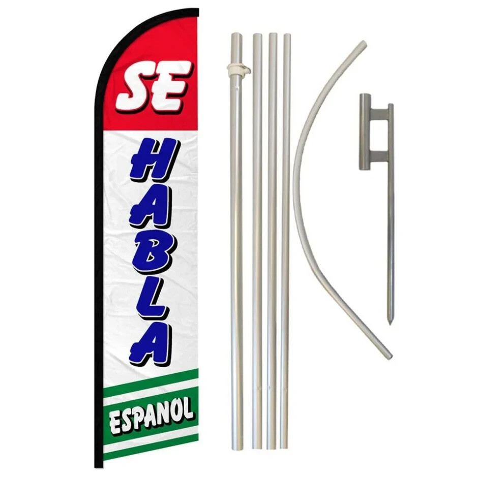 Se Habla Espanol #3 Windless Advertising Banner Flag & Pole Kit