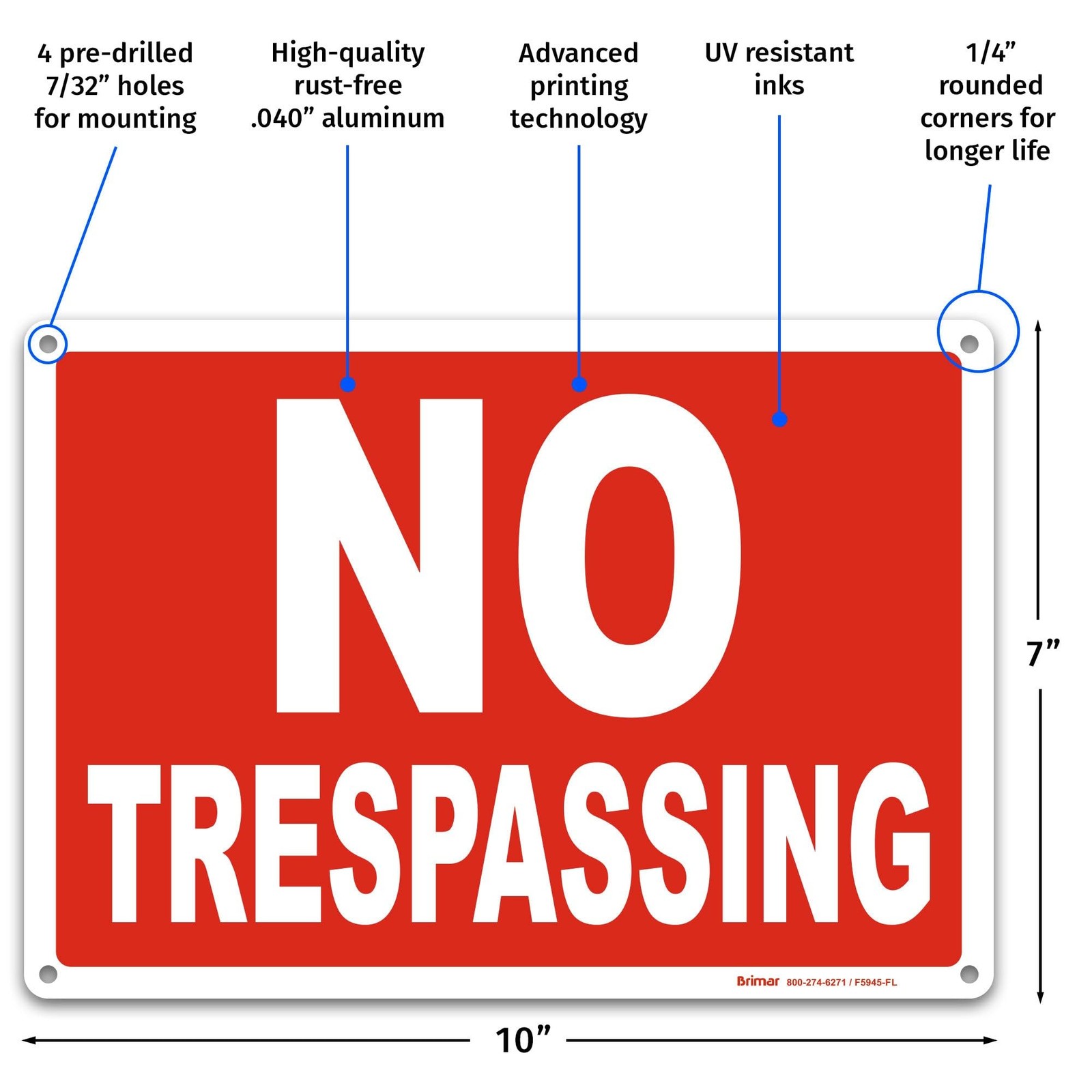 – 7&Prime;x10&Prime; No Trespassing Sign – Weatherproof Aluminum, Rust-Free, Easy Install…