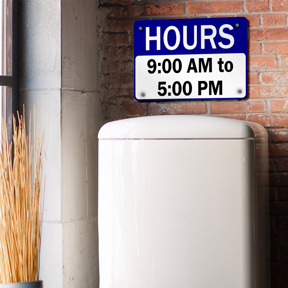 Aluminum Horizontal Metal Sign Hours 9:00 Am to 5:00 Pm Business