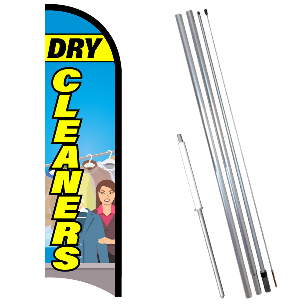 DRY CLEANERS Premium Windless Feather Flag Bundle (Complete Kit) OR Optional Re