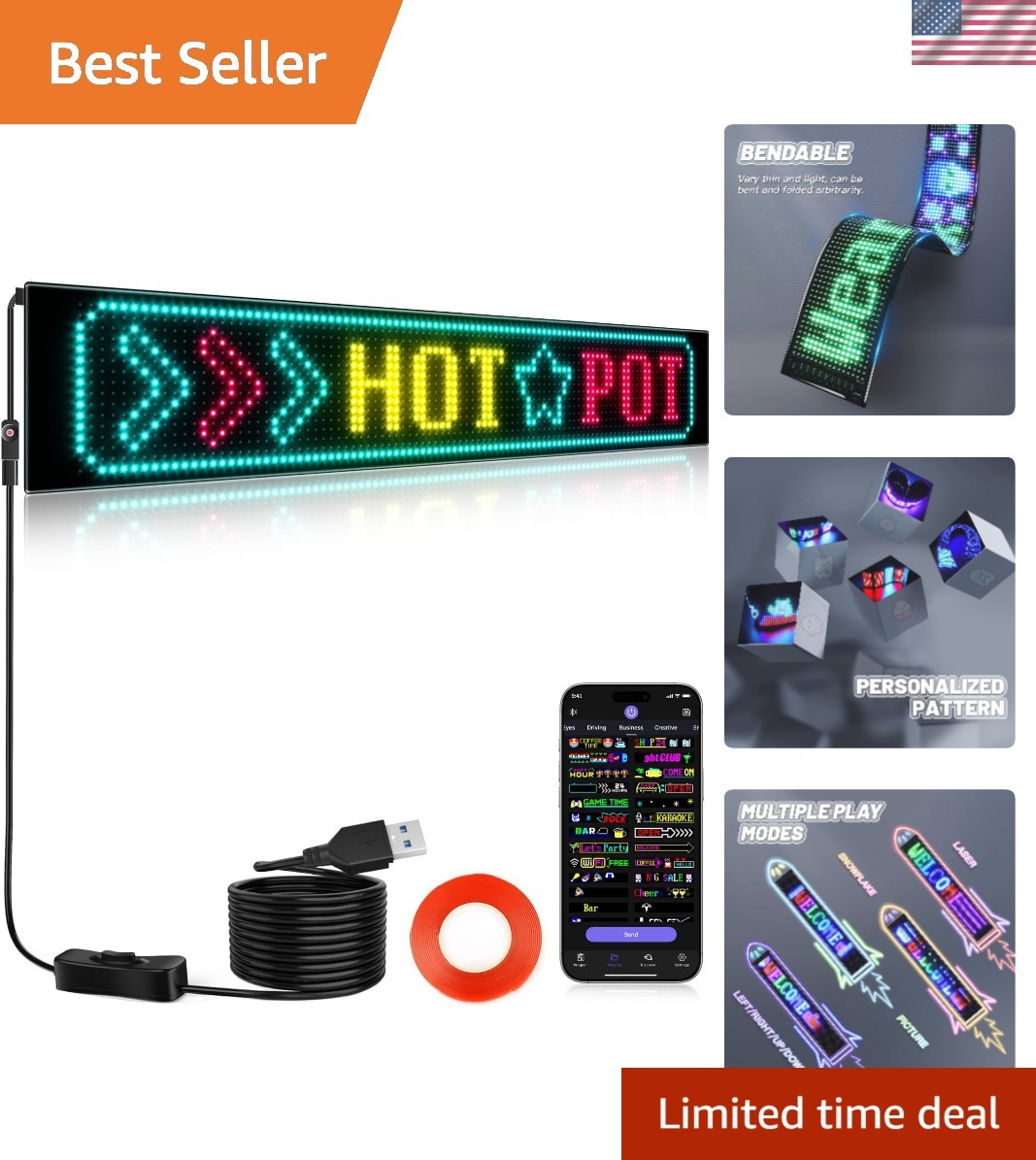 Bright & Flexible 27 »x5 » LED Display with App Control for Daytime Visibility