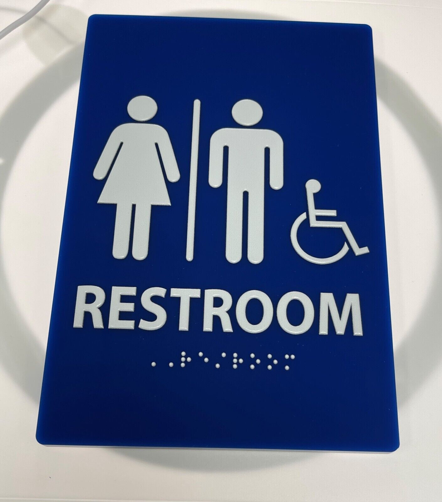 Acrylic Restroom Blue Sign Set (Round + Rectangular), ADA Compliant & Braille