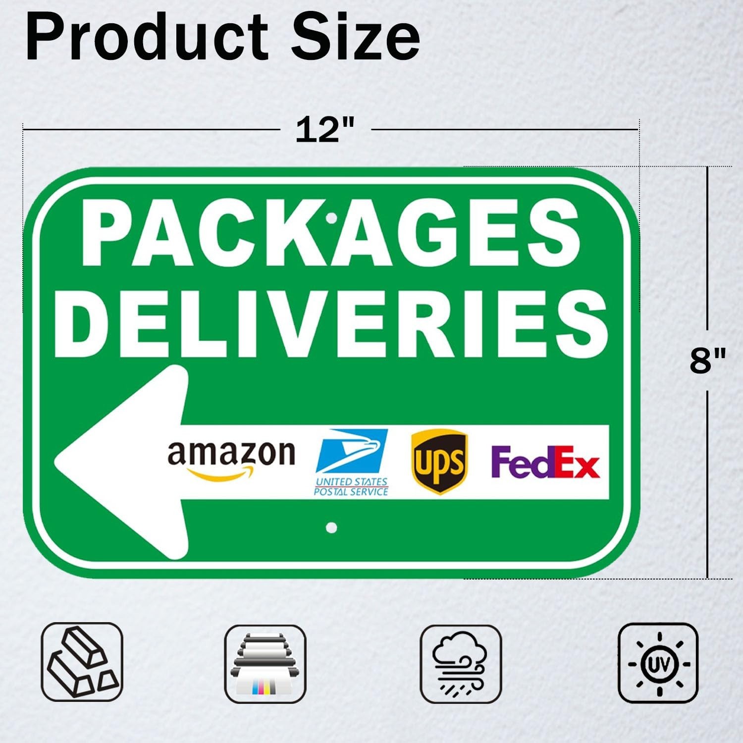 Aluminum Packages Deliveries Sign 12×8 Inch Green Arrow – 2 Pack for USPS UPS Fe