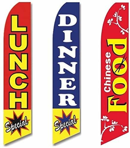 3 Swooper Flags Open Chinese Food Advertising Lunch & Dinner Special