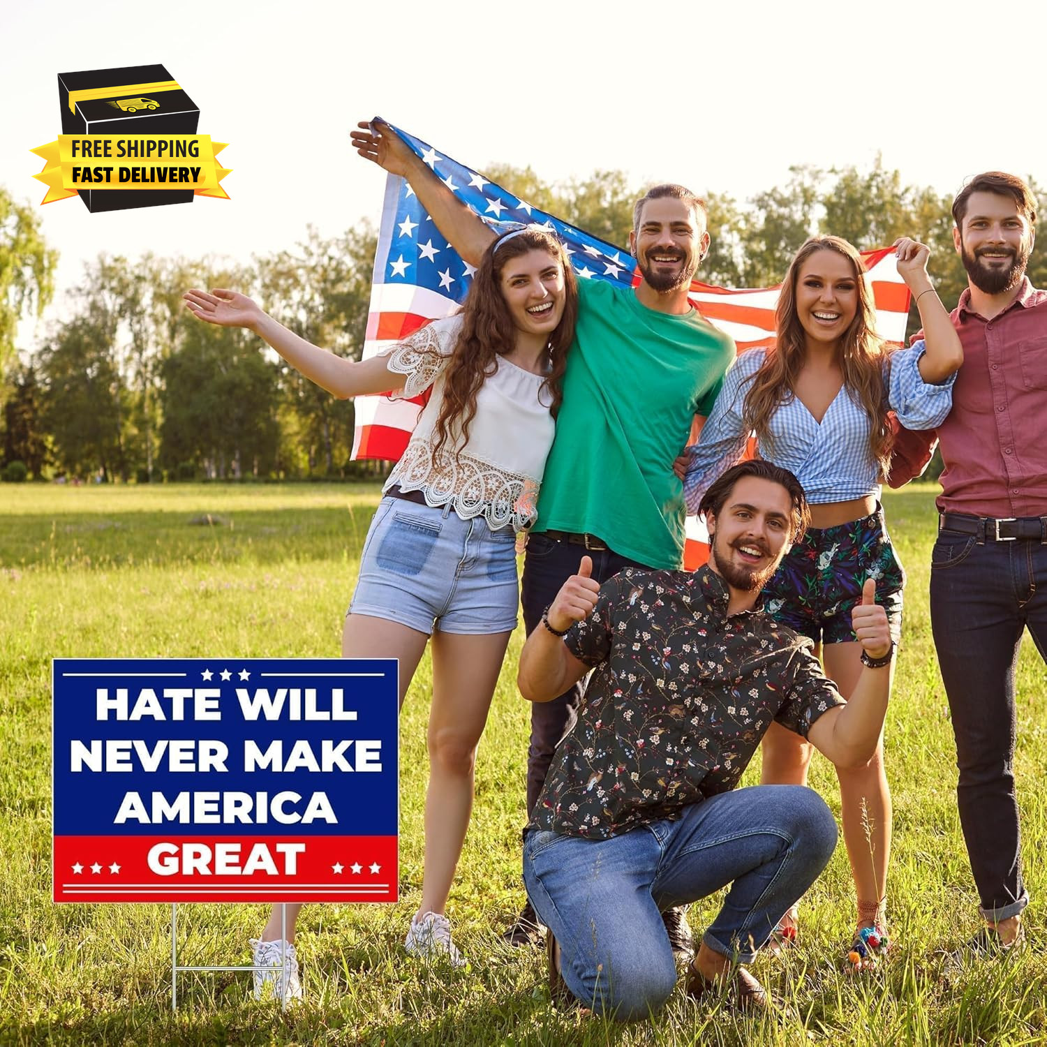 Anti Trump MAGA Yard Sign 17 X 12 Inch Hate Will Never Make America Great Sign w
