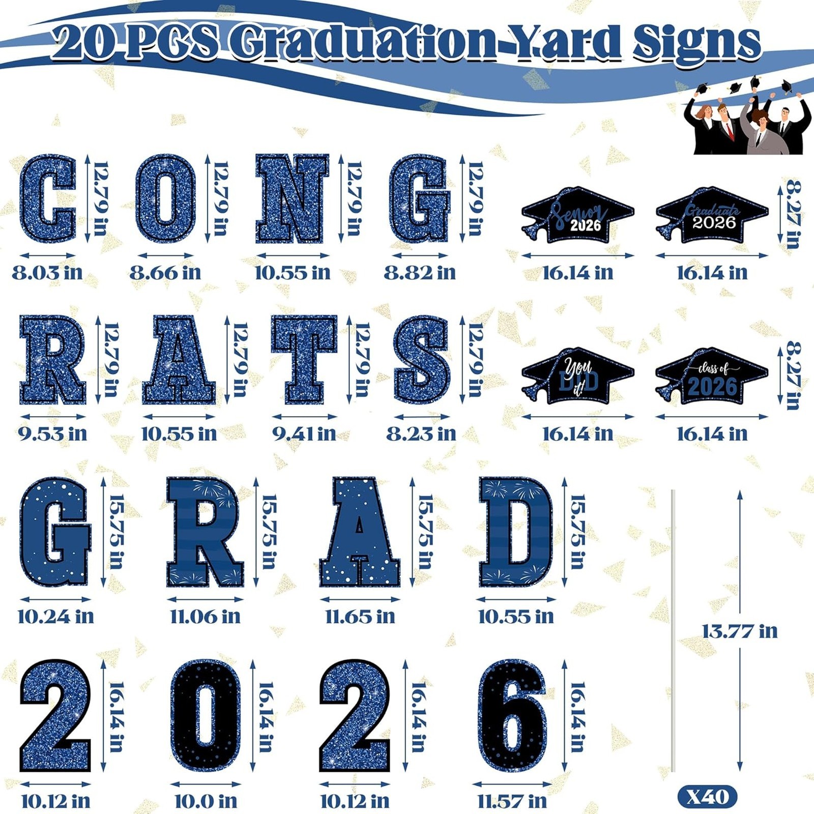 Graduation Yard Signs 2026 Set of 20 Blue Congrats Grad Lawn Stakes Outdoor