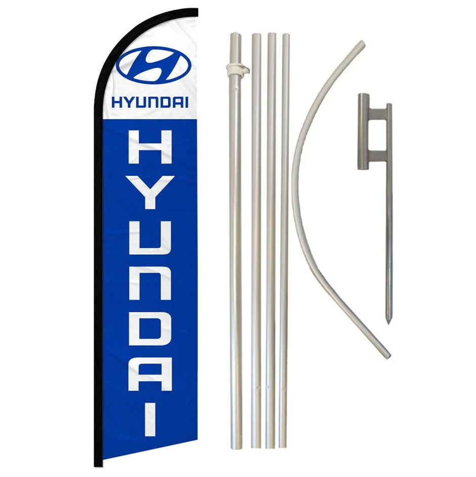 Hyundai Windless Full Curve Advertising Auto Banner Flag & Pole Kit