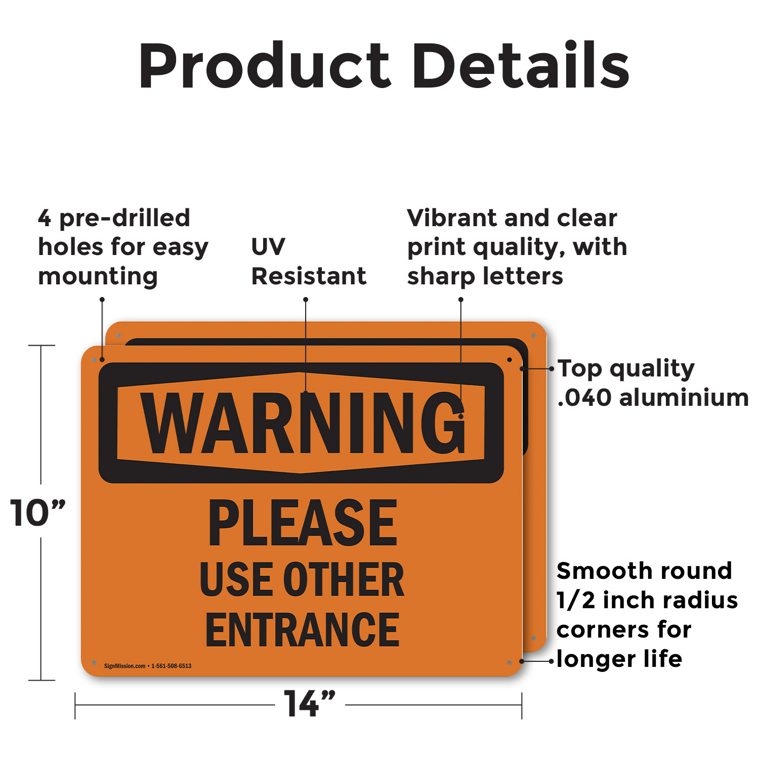 (2 Pack) Please Use Other Entrance OSHA Warning Sign Decal Metal Plastic