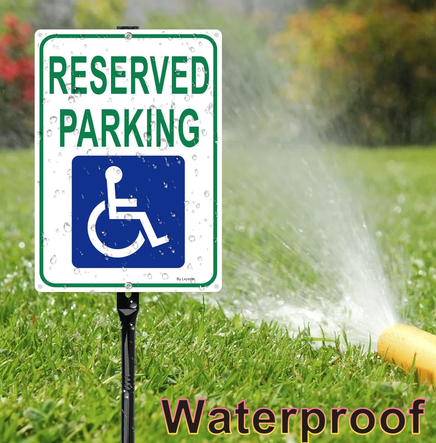 Handicap Reserved Parking Sign with 36 Inches Metal Stakes, Green and Blue, R…