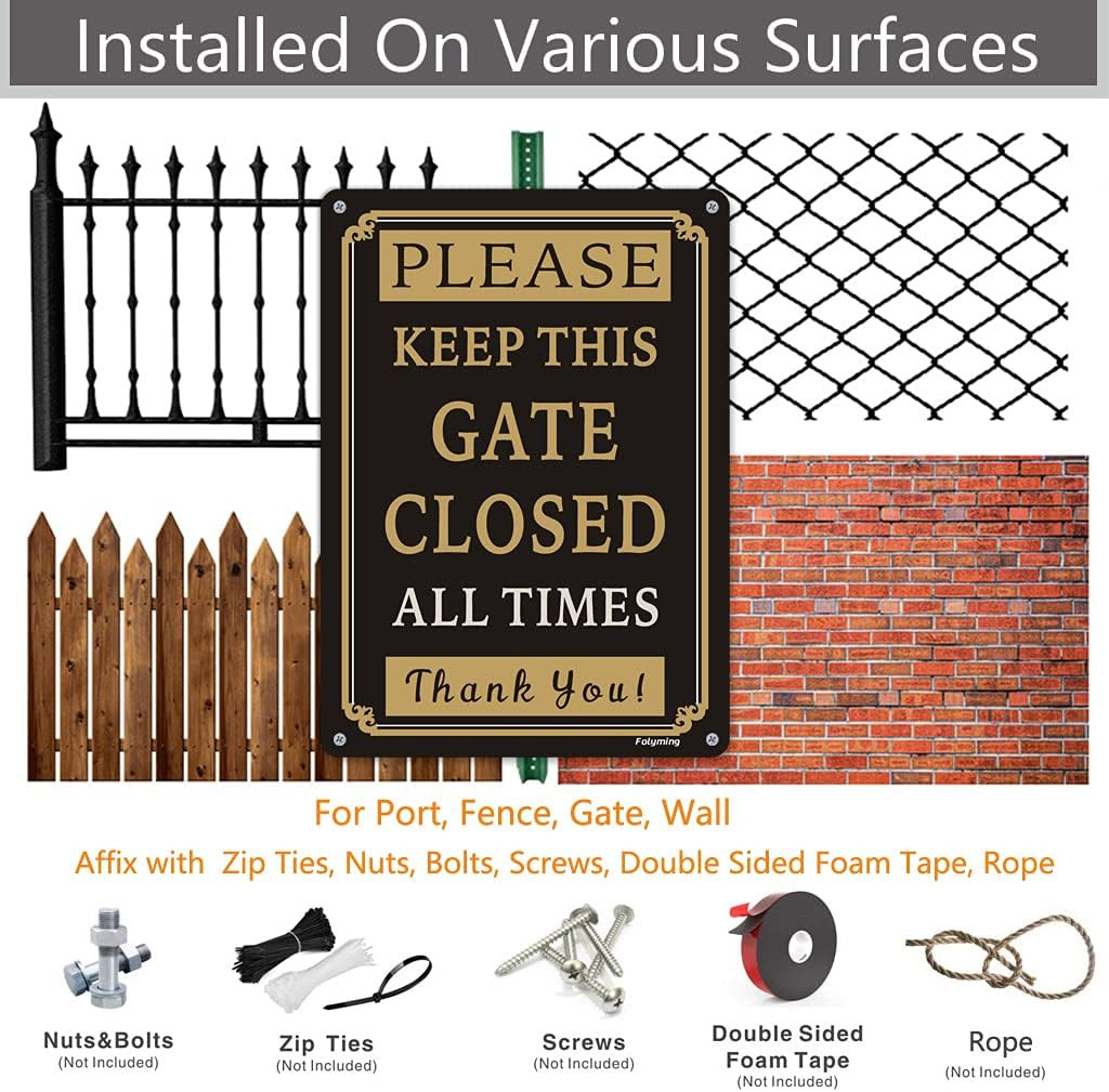 2 Pack Please Keep Gate Closed at All Times Signs 10 X 7 Inches Metal Reflective