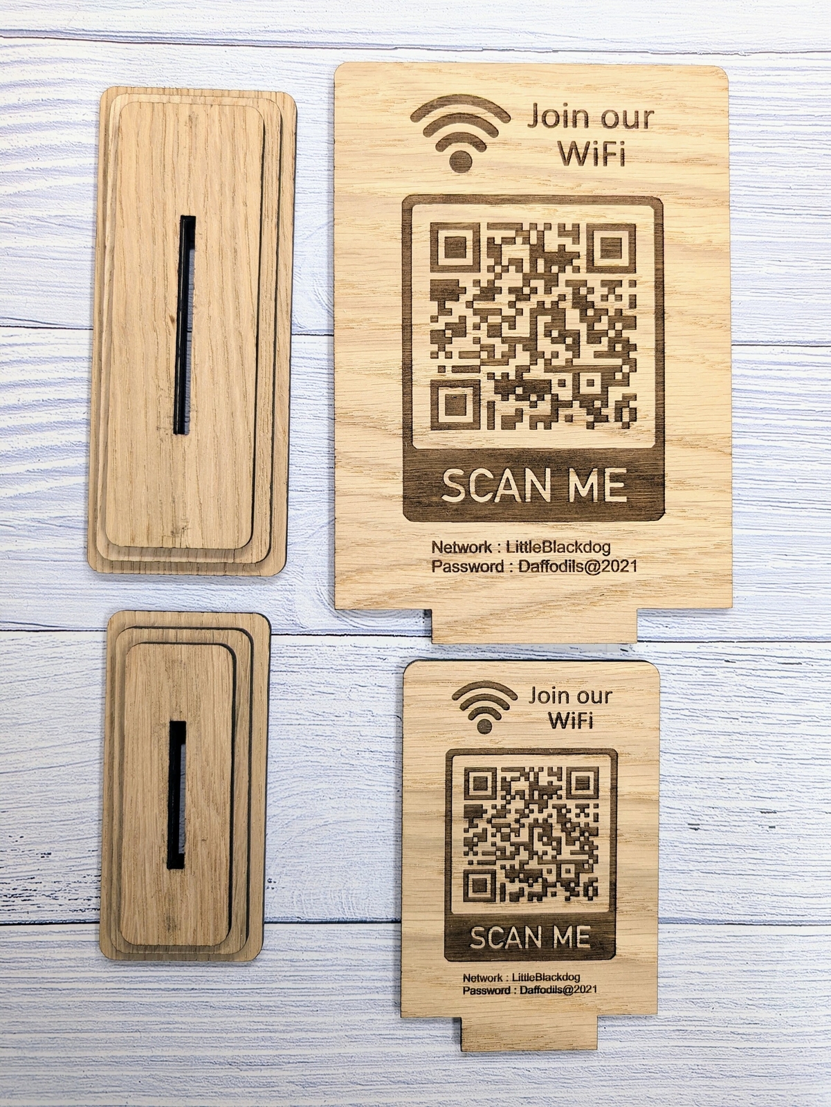 Wooden WiFi QR Code Sign, Network Password Table Display, 2 Sizes, 1 or 2 Sided
