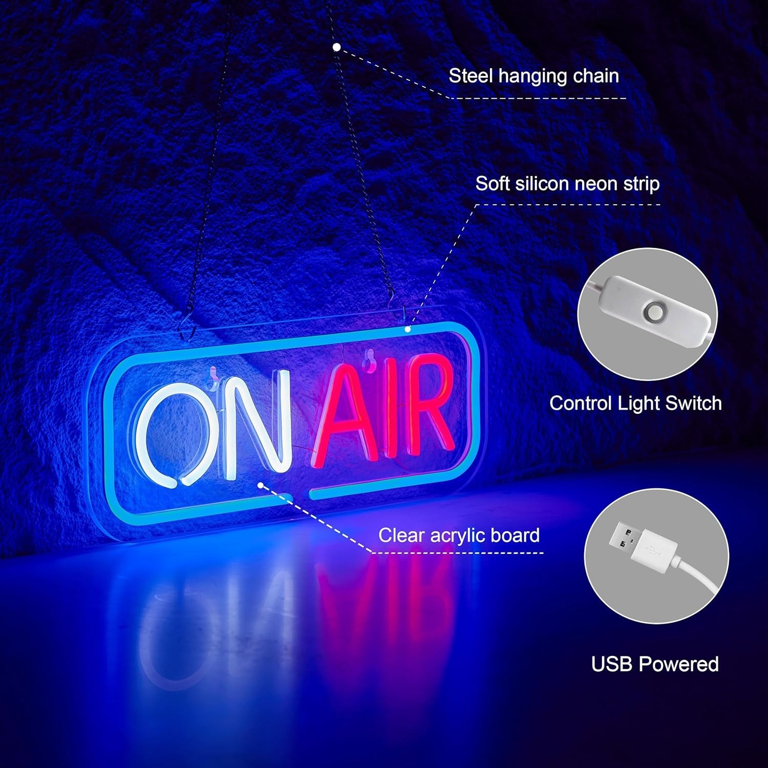 ON AIR Neon Sign – Bright LED Studio Light for Streaming Room, Podcast Decor,