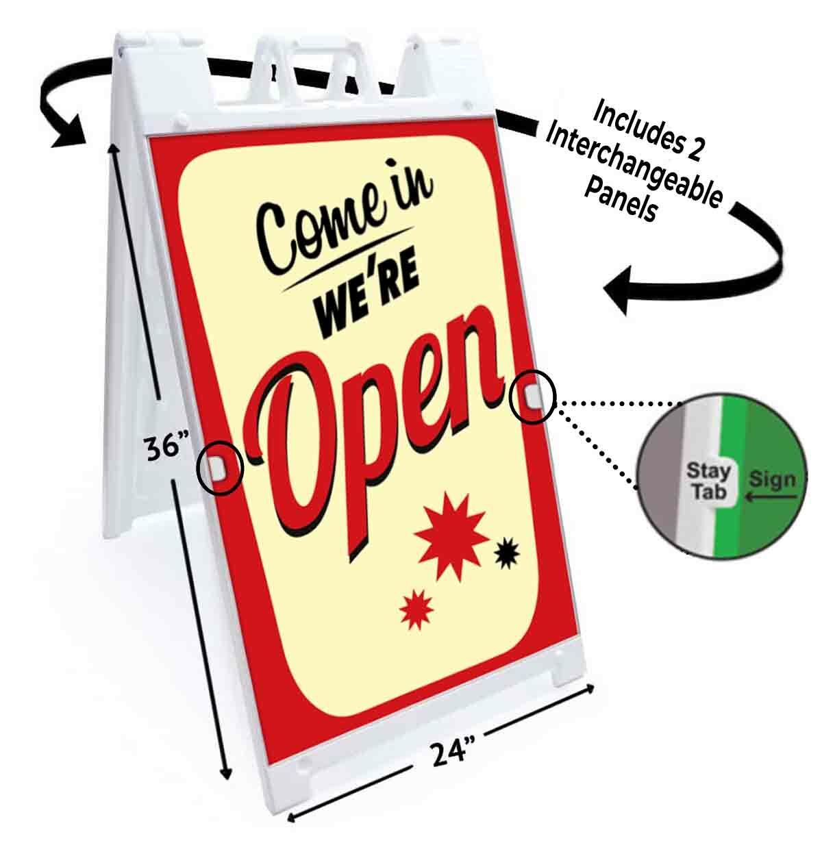COME IN WE&rsquo;RE OPEN Signicade 24×36 Aframe Sidewalk Sign Banner Decal