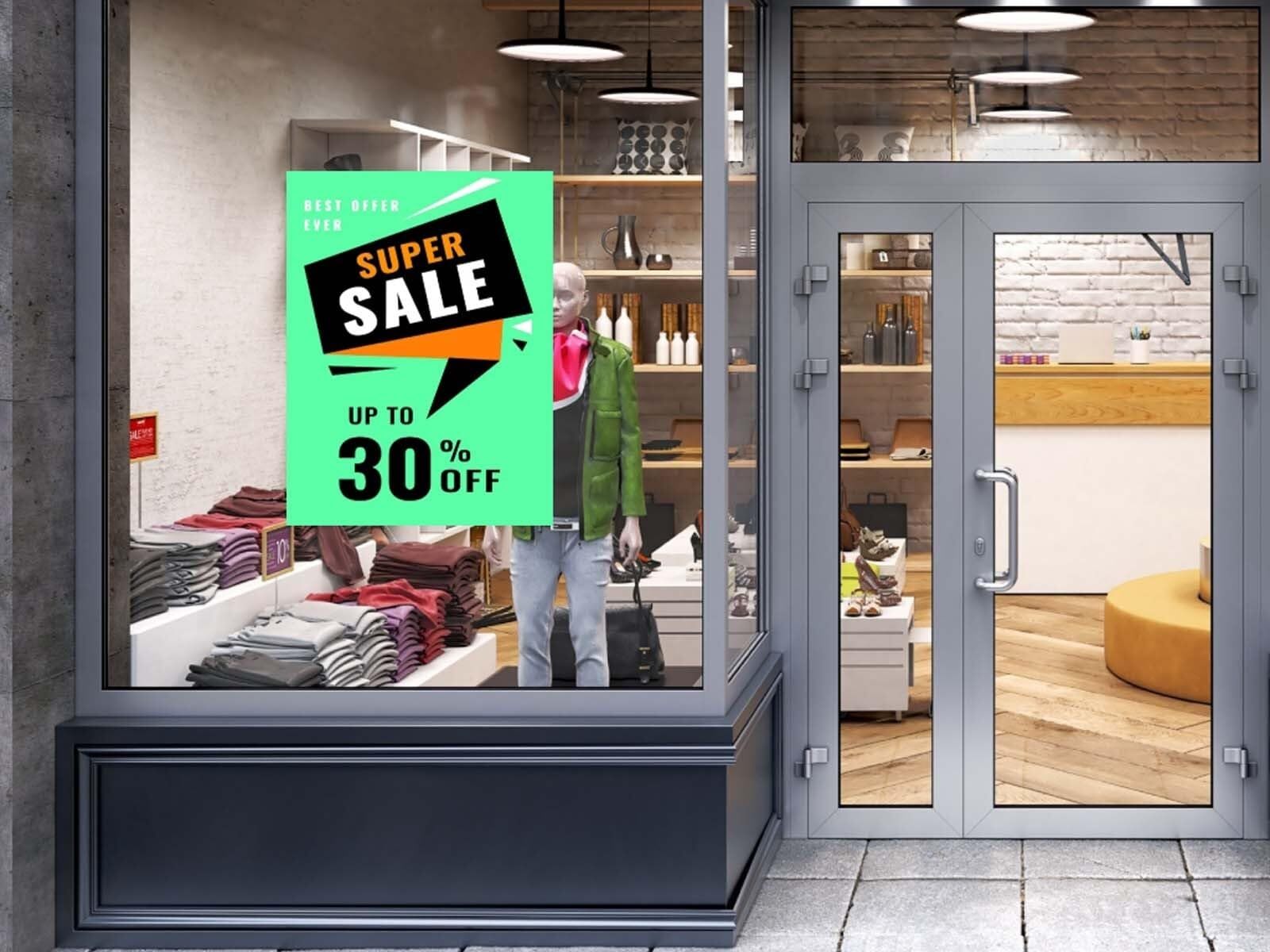 Super Sale 30 Off | Retail Window Display Sign | 18&Prime;W x 24&Prime;H