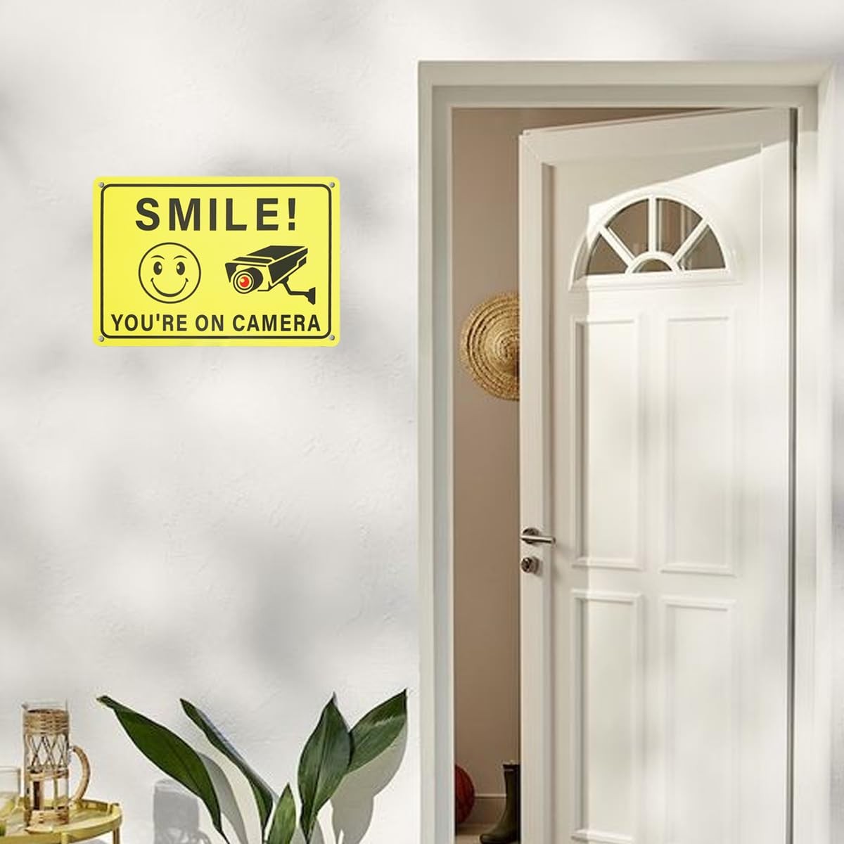 Smile You are on Camera Sign, 2-Pack 10 * 7 Inches Aluminum Video Surveillance