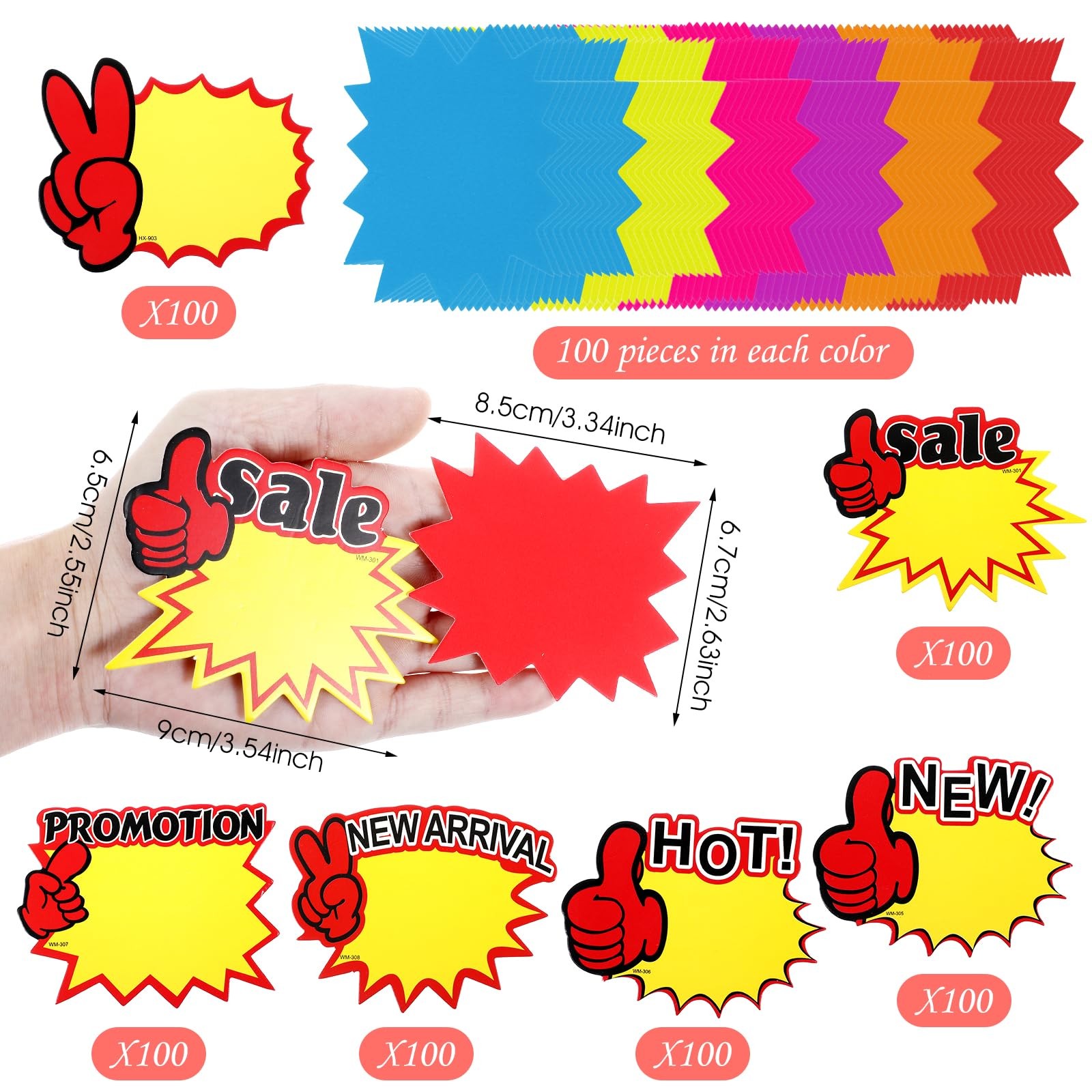 1200 PCS Starburst Sale Signs 12 Styles Fluorescent Price Tags Retail