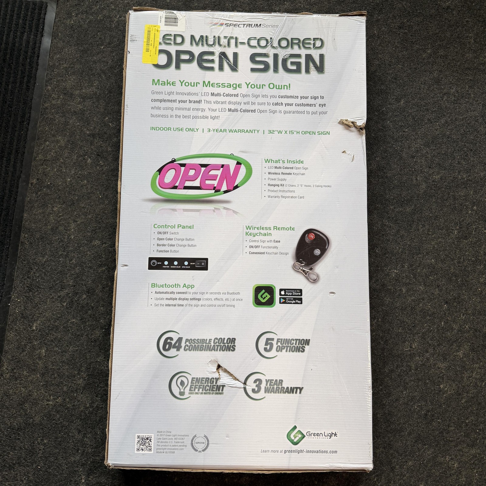 GLI Green Light Innovations GLI1050B LED Open Sign for Business 15&Prime; x 32&Prime;