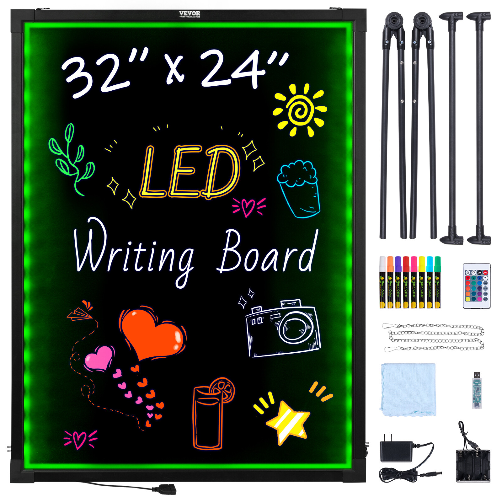VEVOR LED Message Writing Board 32&Prime;x24&Prime; Illuminated Erasable Lighted Chalkboard