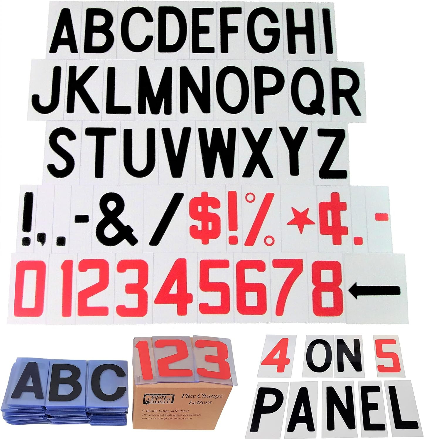 4&Prime; Changeable Sign Letters & Numbers – Black on Clear Panels, Made in USA