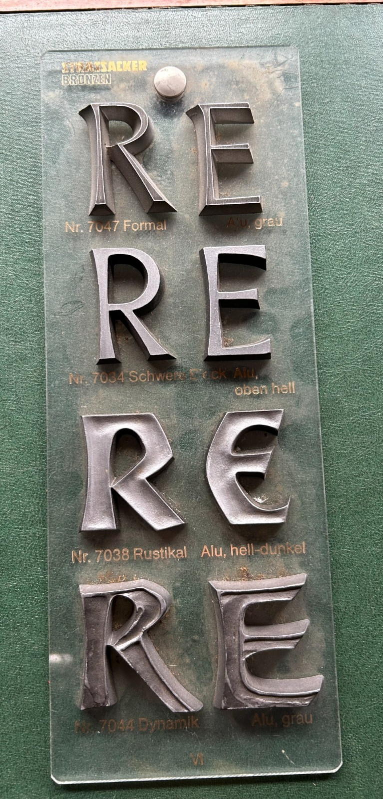 Strassacker Bronze Lettering Sample Board Monument Sign Letters Display
