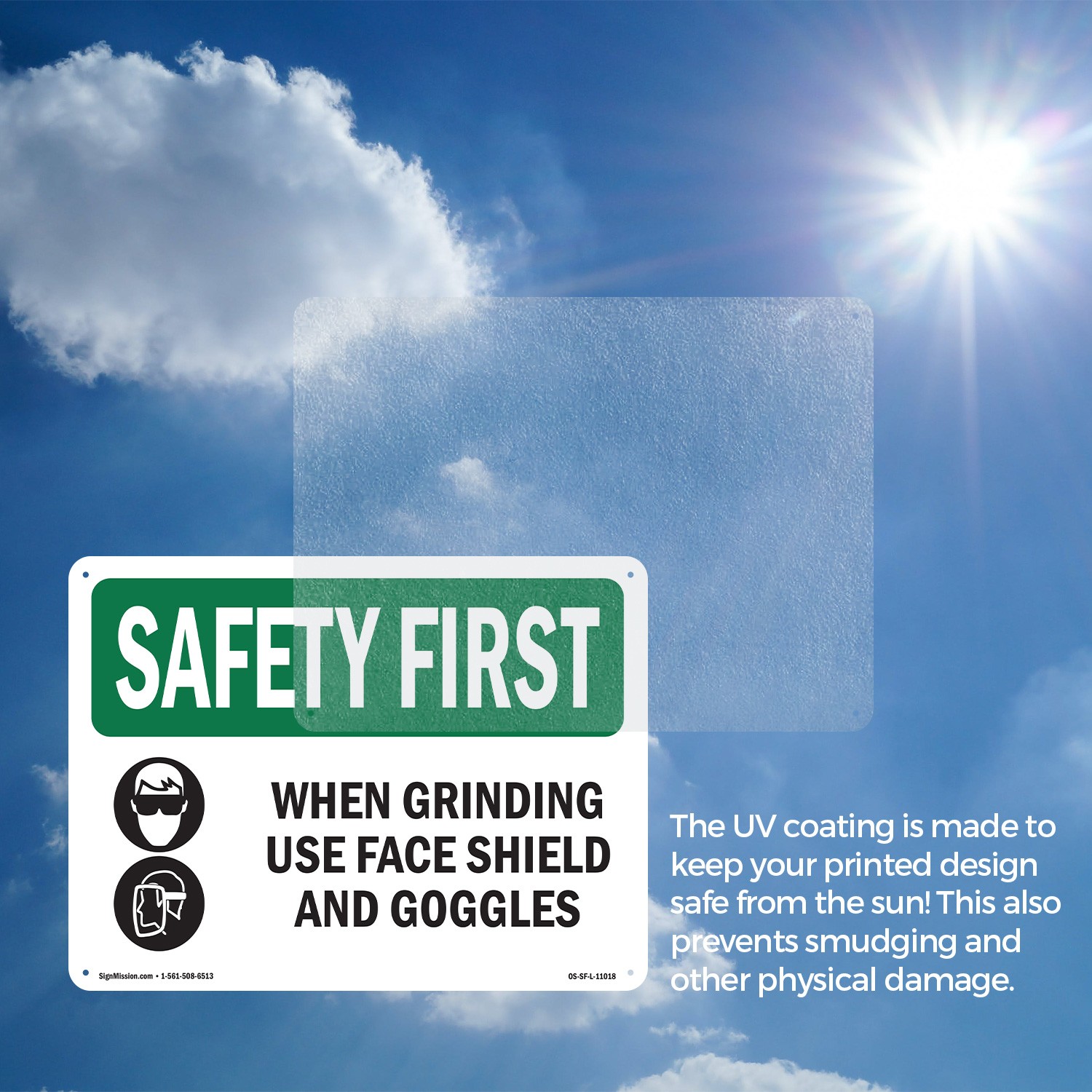 When Grinding Use Face Shield With Symbol OSHA SAFETY FIRST Sign – 5 or 10 Pack