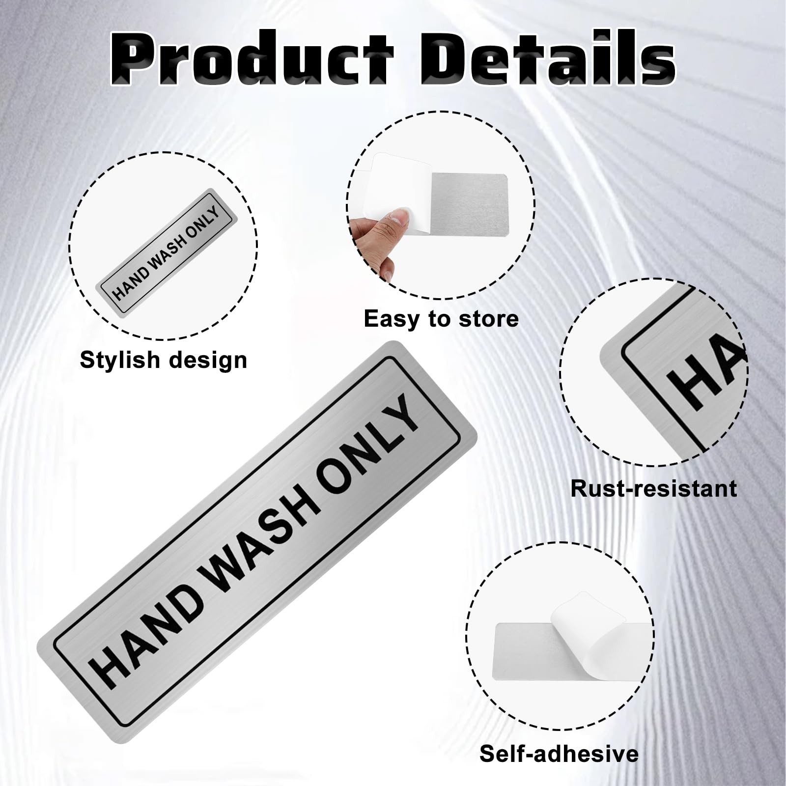 SelfAdhesive Wash Hands Bathroom Aluminum Metal Sign 7×2 Inch 4 PCS