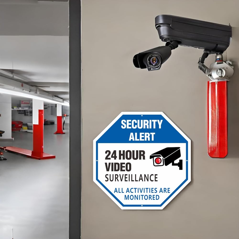 2 Pack 10×10 Inch Security Camera Sign 24HR Video Surveillance Octagon Shape