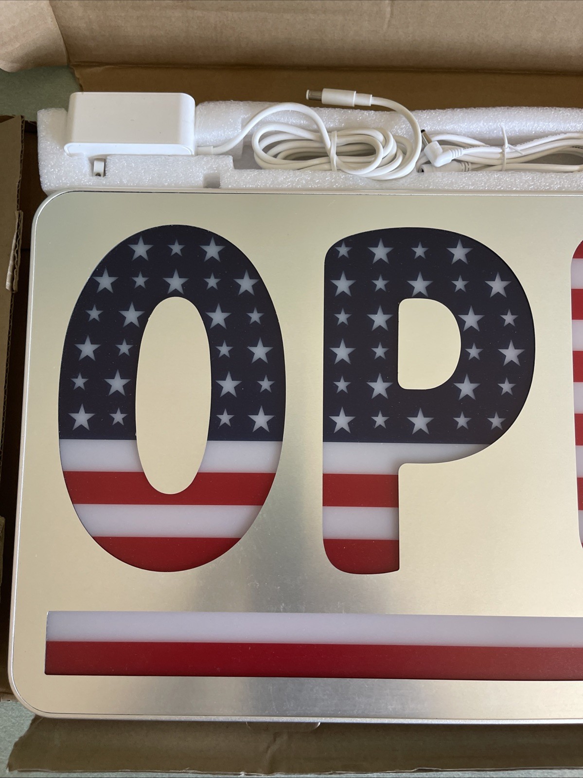 FUNZING 24 » x 12 » Bright Lighted Up Open Sign with Remote USA American Flag