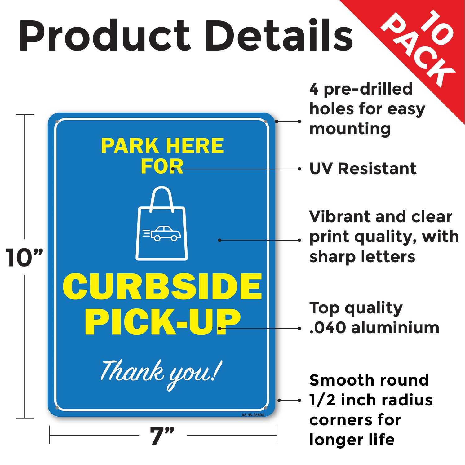 Park Here For Curbside Pick-up Public Safety Sign Metal, Decal – 5 or 10 Pack