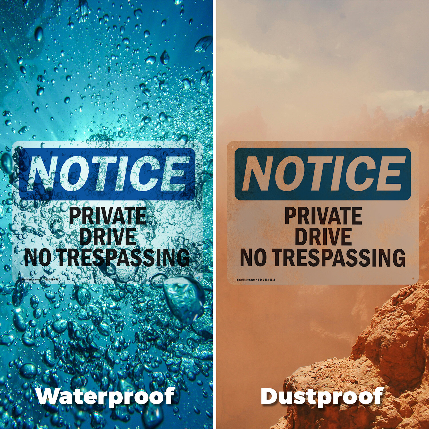 (2 Pack) Private Driveway No Trespassing OSHA Notice Sign Decal Metal Plastic