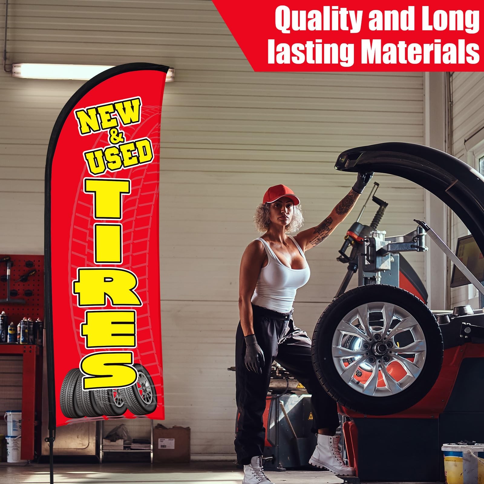3 Sets Tires Feather Flags with Poles 7ft New and Use Tires Flags for Busines…