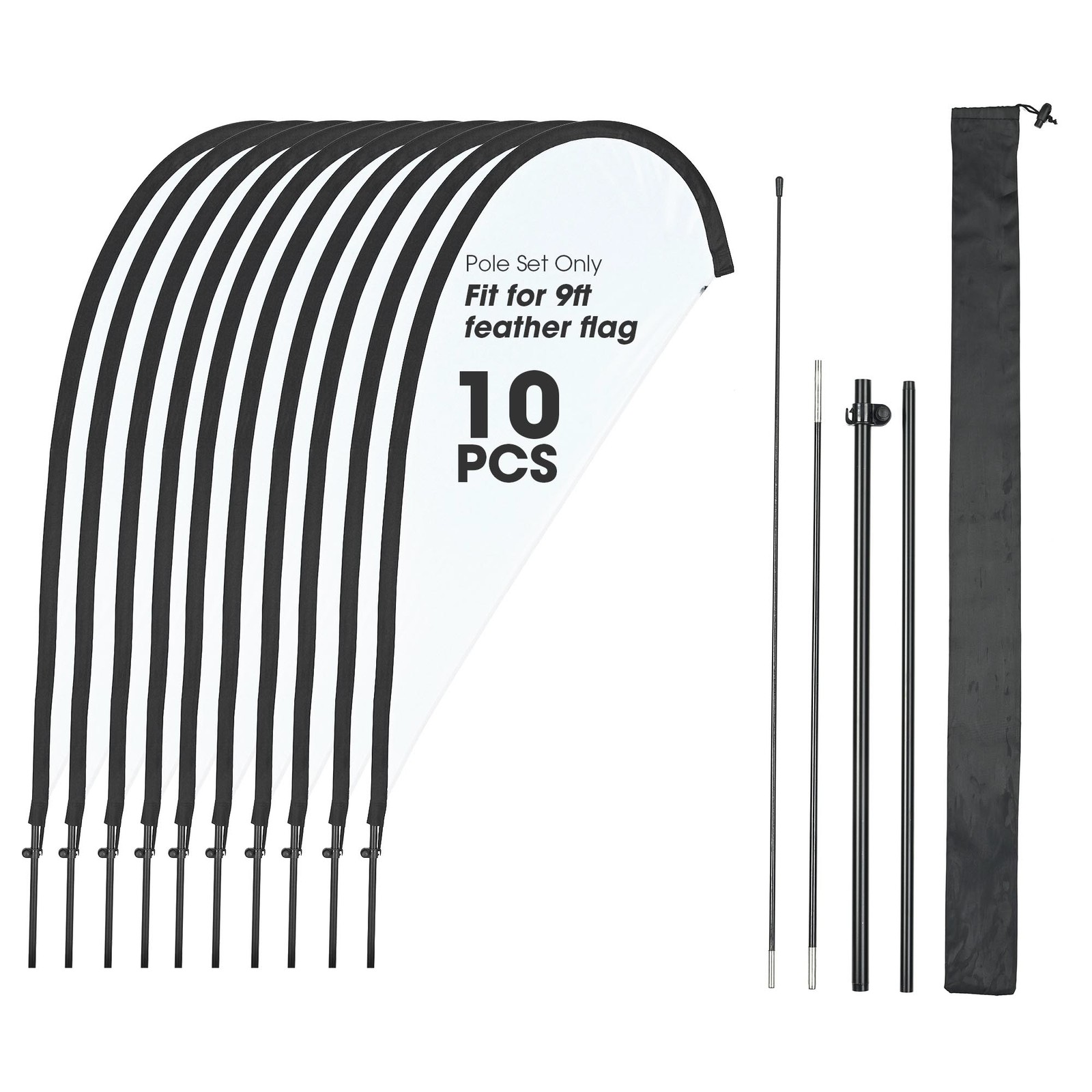 InstaHibit 10 Pack 9ft Teardrop Feather Flag Pole Kit for Business Advertising