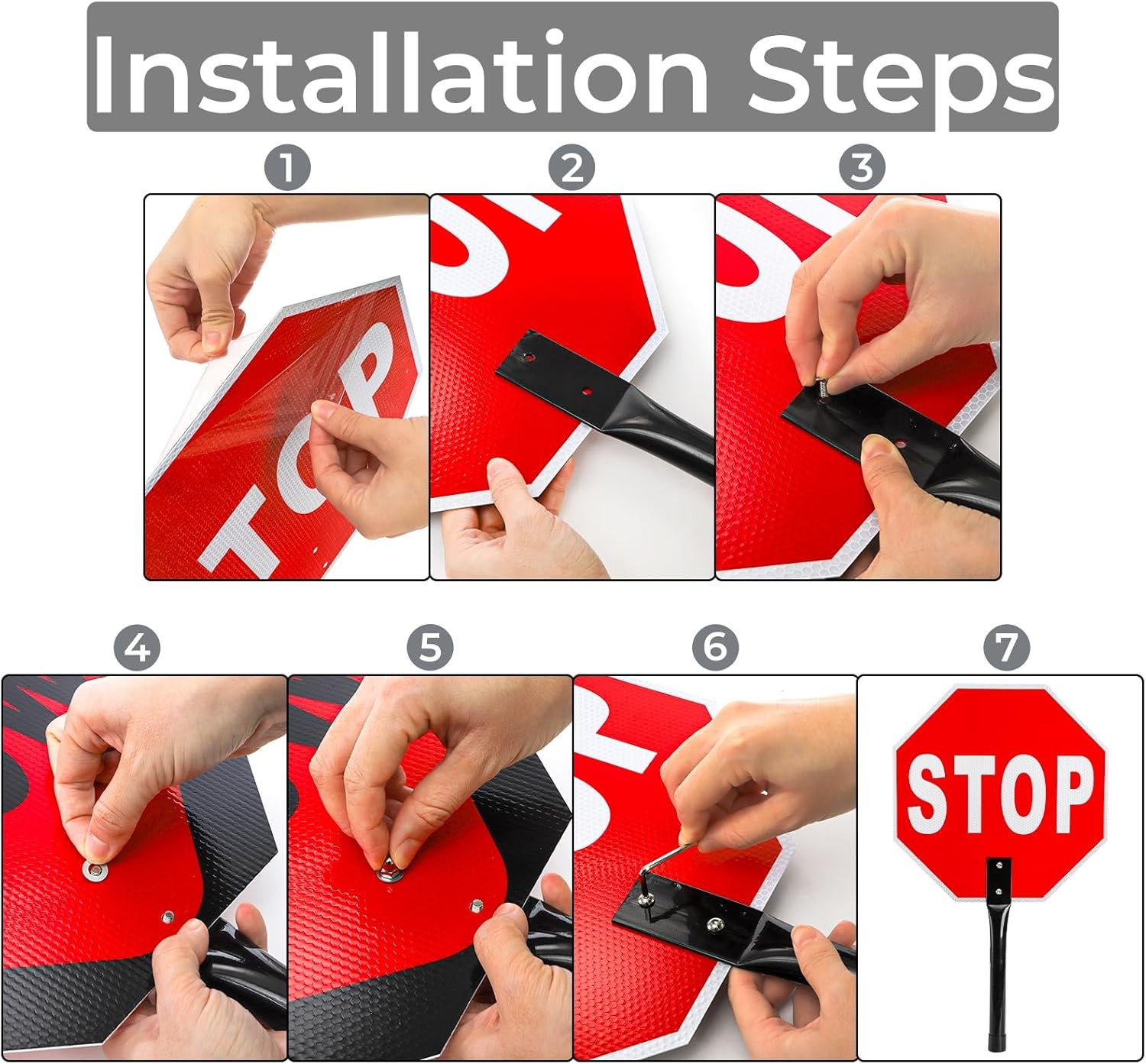 2 Pieces Stop Slow Signs, 13 » Hand Held Stop Slow Signs with Metal Handle, Doub