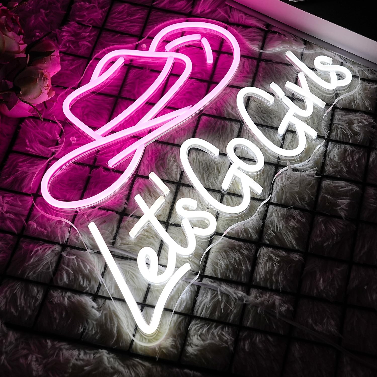 Let&rsquo;s Go Girls Neon Sign Pink White Cowboy Hat Neon Signs Letter Led Light up…