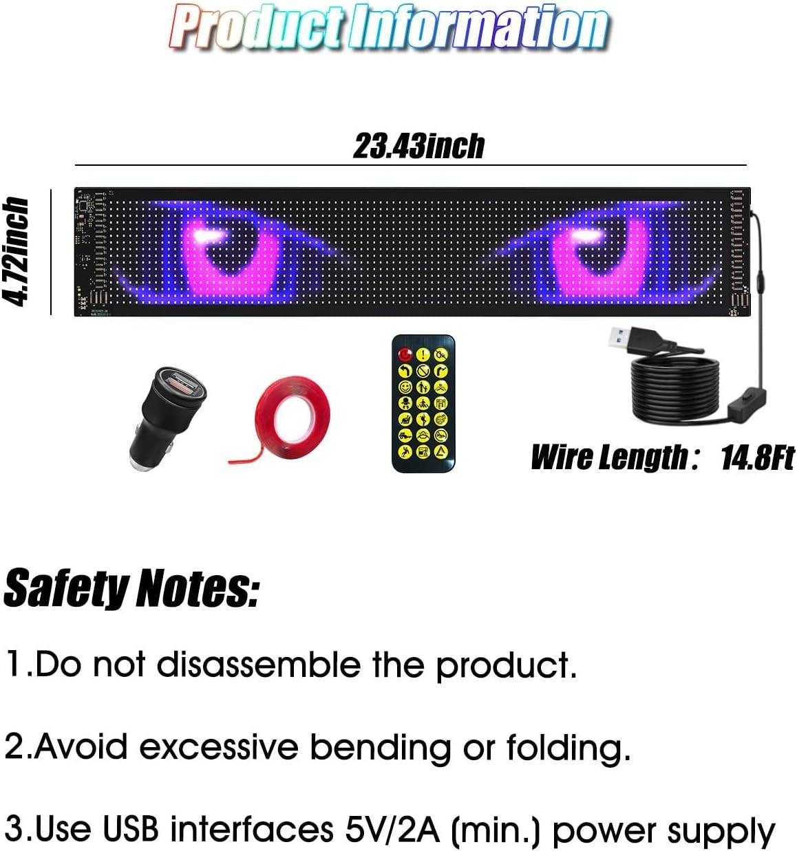 Devil Eyes Light for Windshield,23.4&Prime;x4.7&Prime; Car Programmable LED Eye…